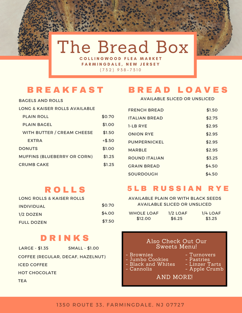 Bread Box Bakery Menu