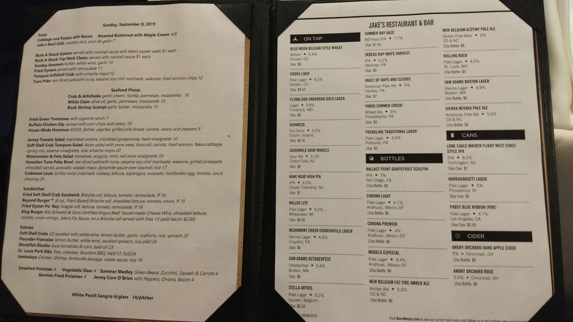Jake's Restaurant & Bar Menu