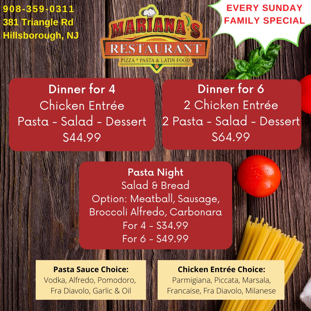 Mariana's Pizzeria & Latin Grill 381 Triangle Rd, Hillsborough