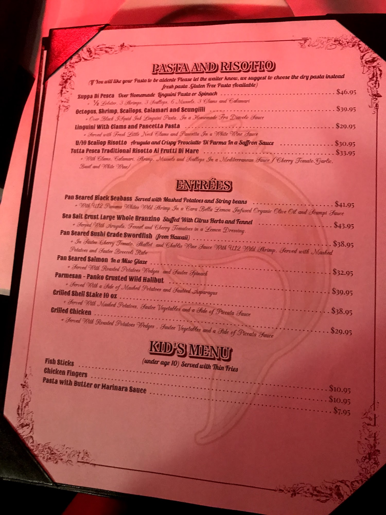 Tutta Pesca Restaurant & Fresh Fish Market Menu