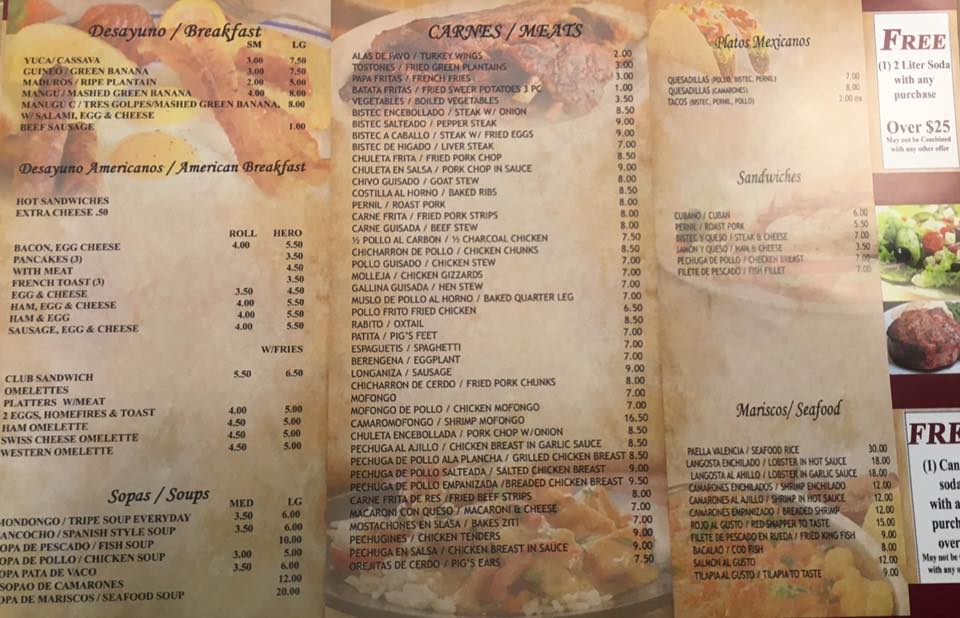 Karina's Restaurant Menu