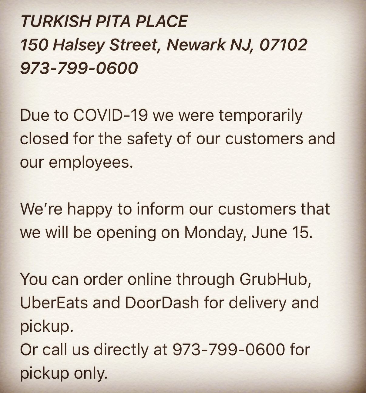 Turkish Pita Place 150 Halsey St, Newark