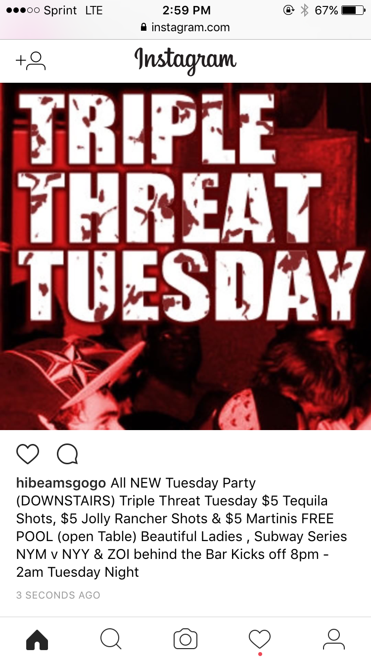 Hi-Beams Go-Go Lounge Menu