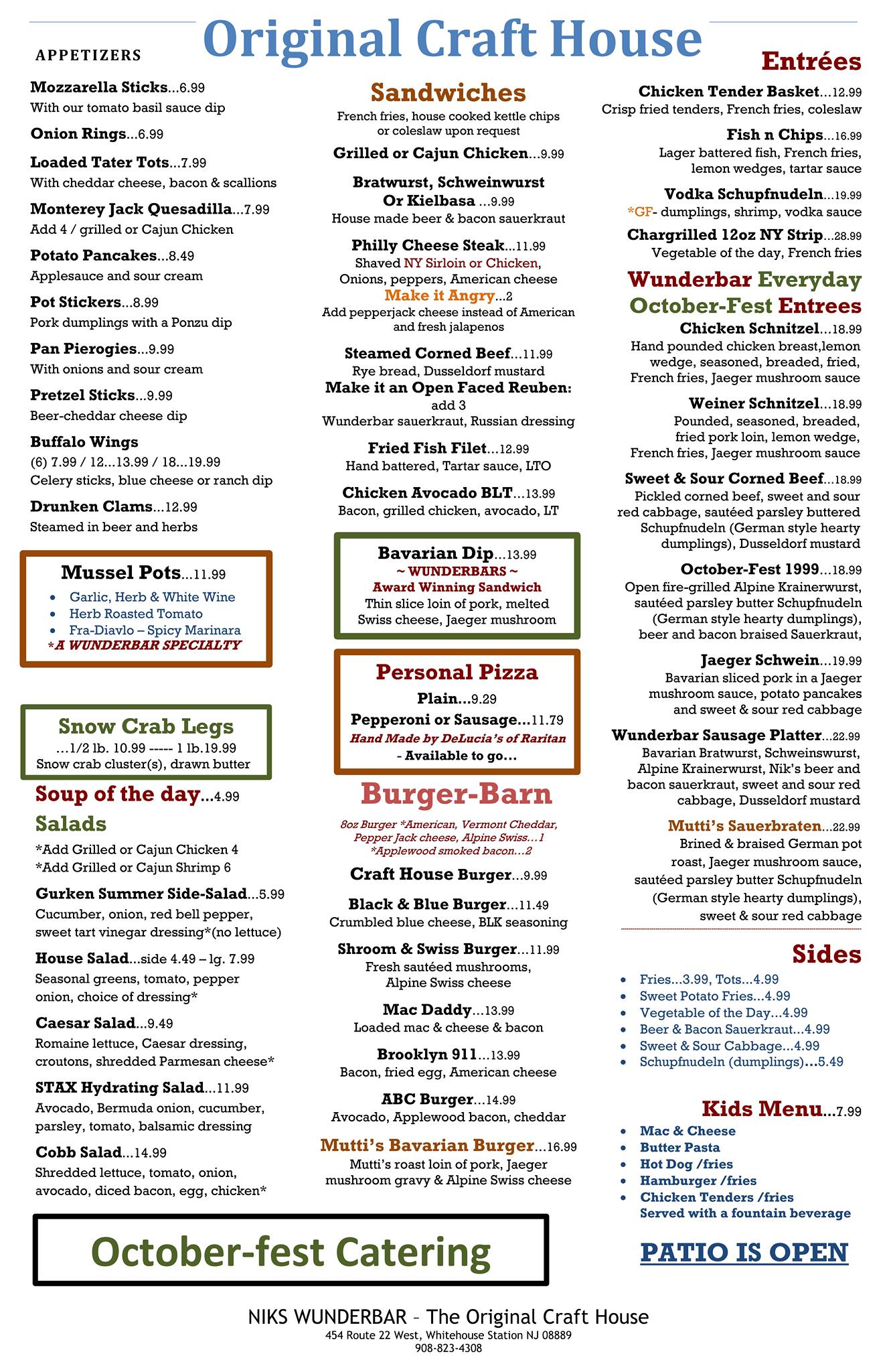 Nik's Wunderbar Menu