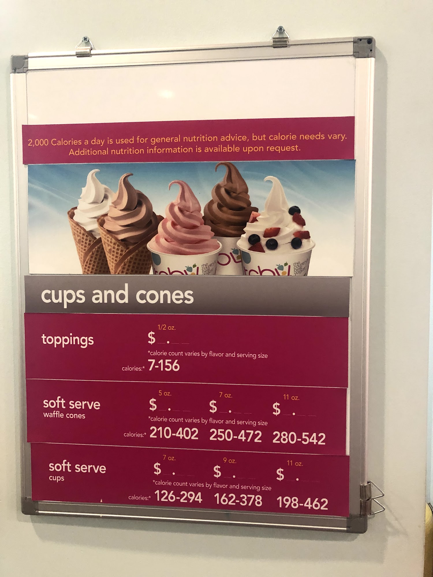 TCBY Menu