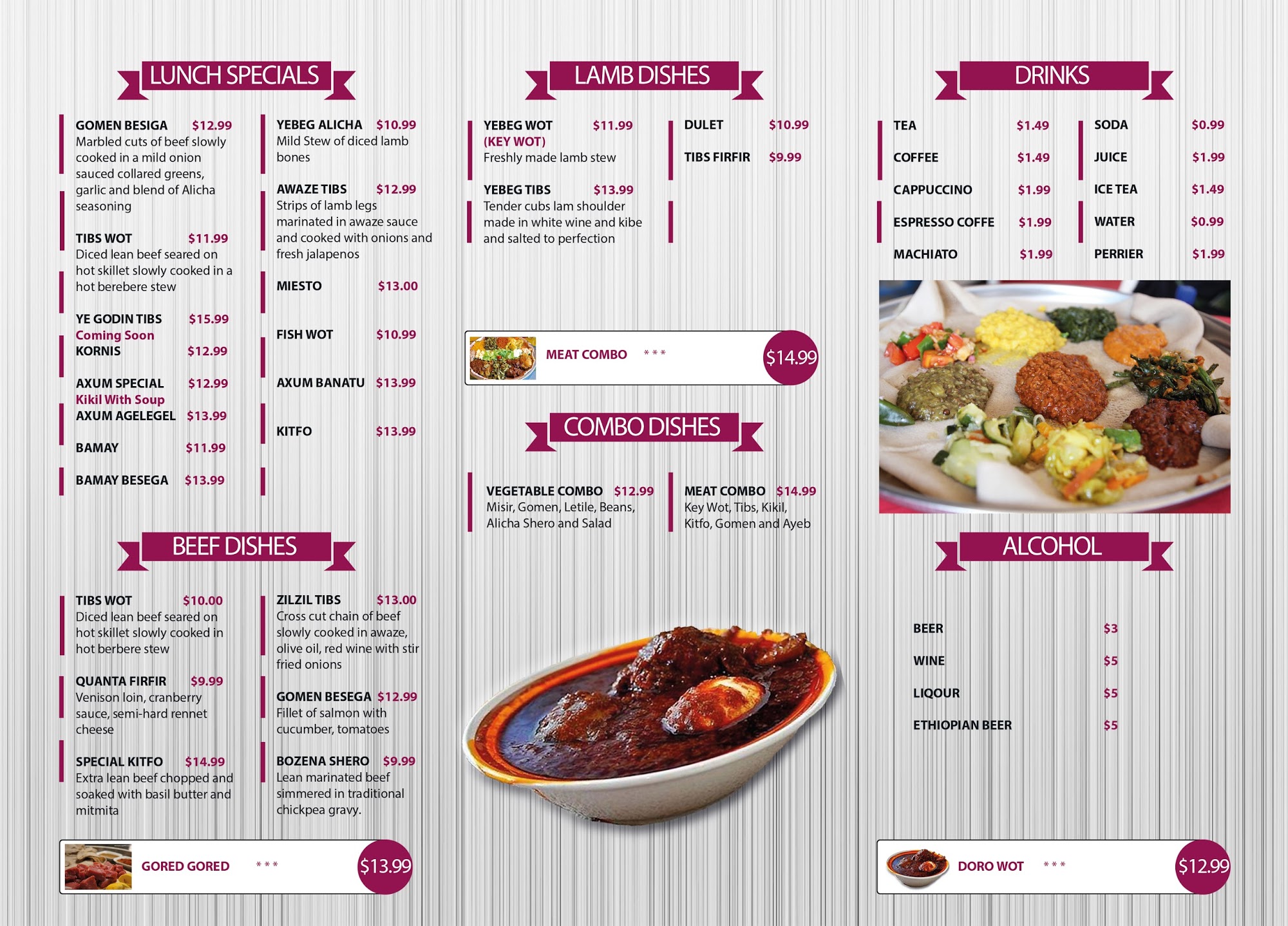 Axum Restaurant Menu