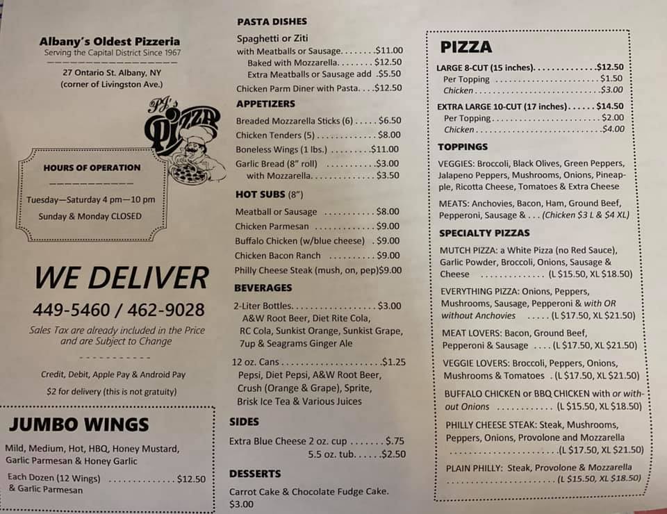 PJ's Pizza 27 Ontario St, Albany