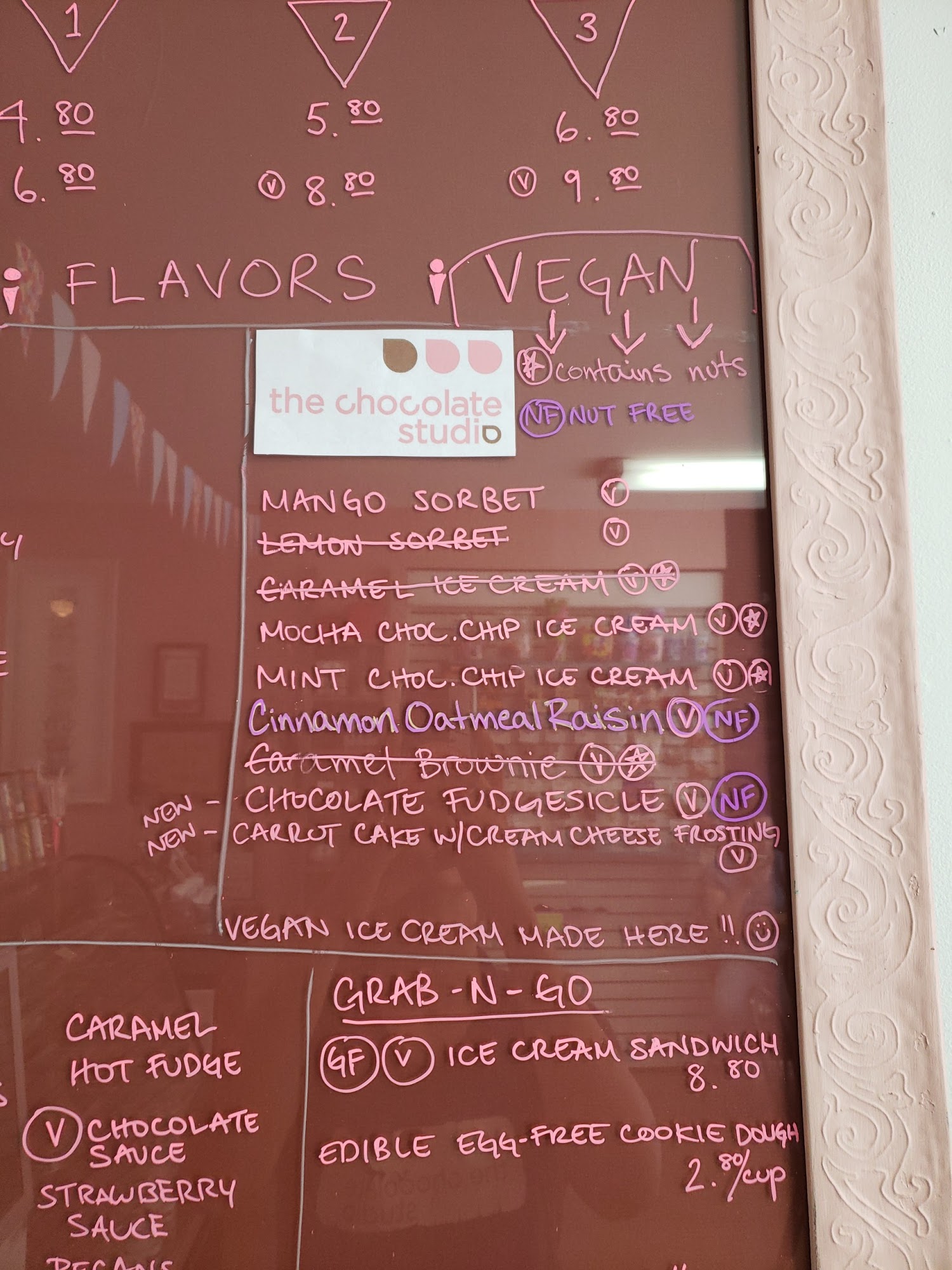 The Chocolate Studio Menu
