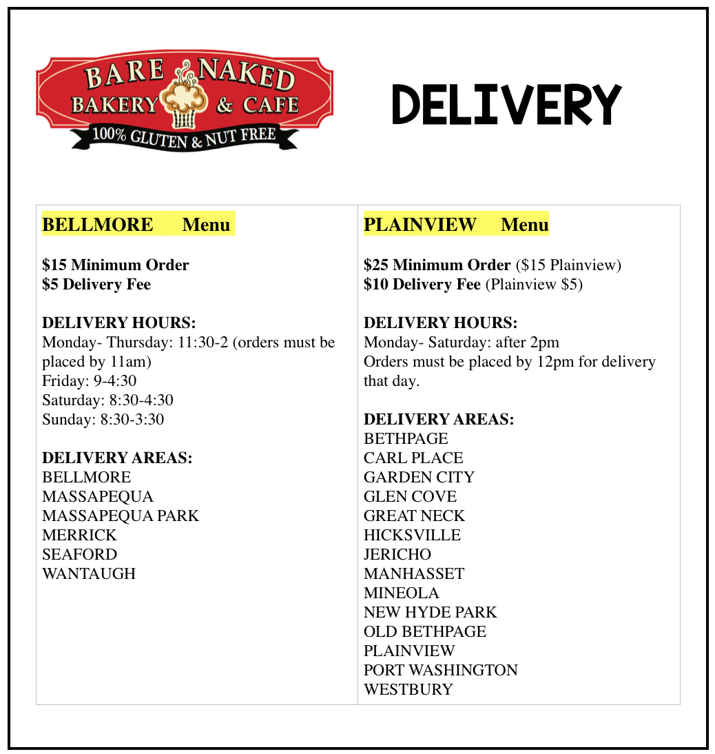 Bare Naked Bakery 2572 Merrick Rd, Bellmore