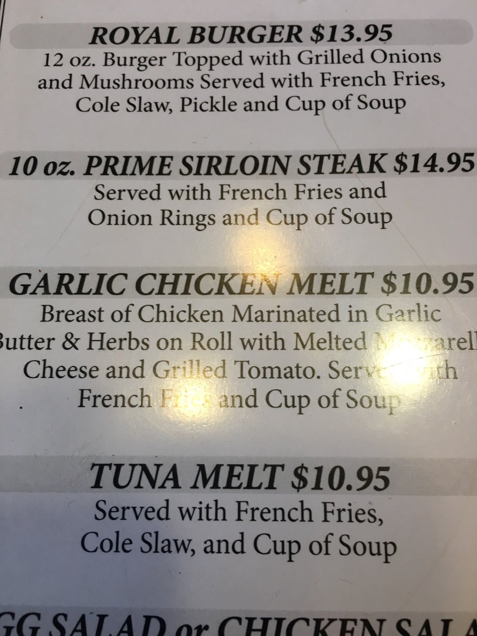 Royal Oak Diner Menu