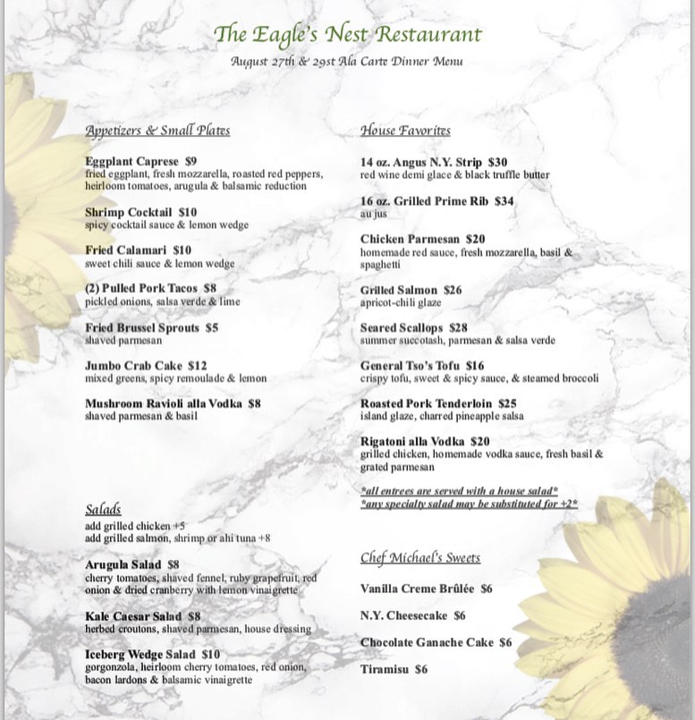 Eagle's Nest Menu