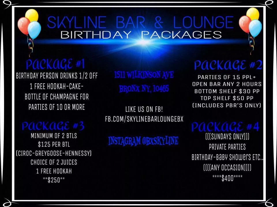 Skyline Bar & Lounge Bx Menu