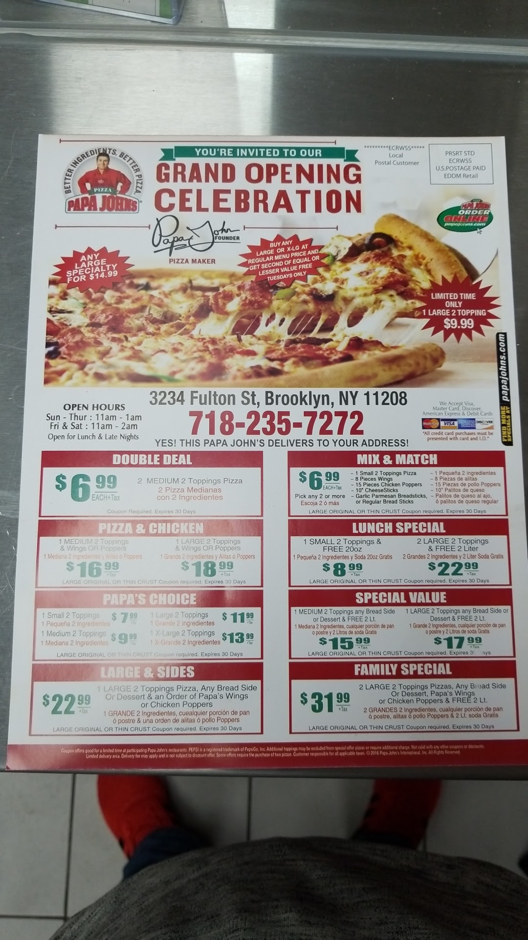 Papa Johns Pizza Menu