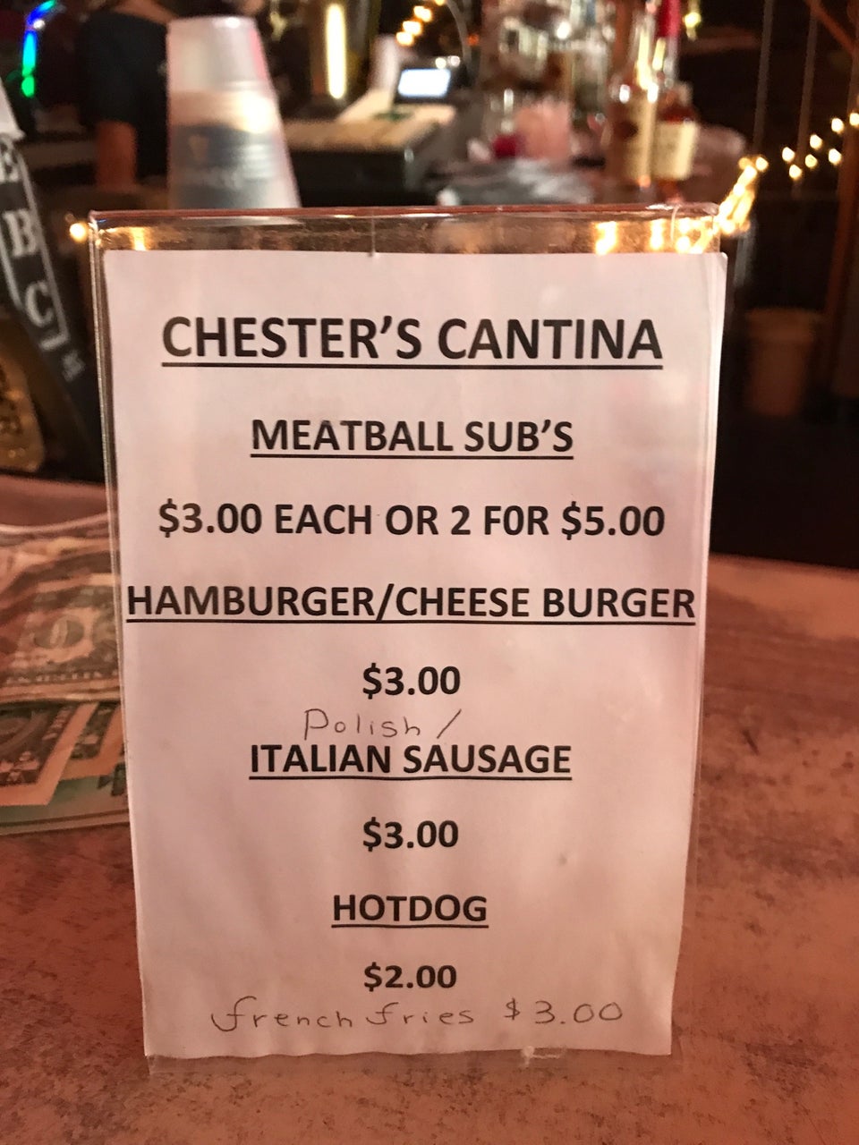 Tudor Lounge Menu
