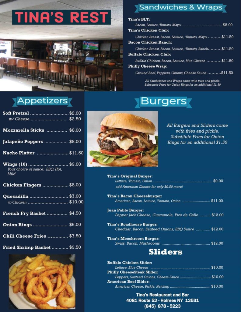 Tina's Rest Menu