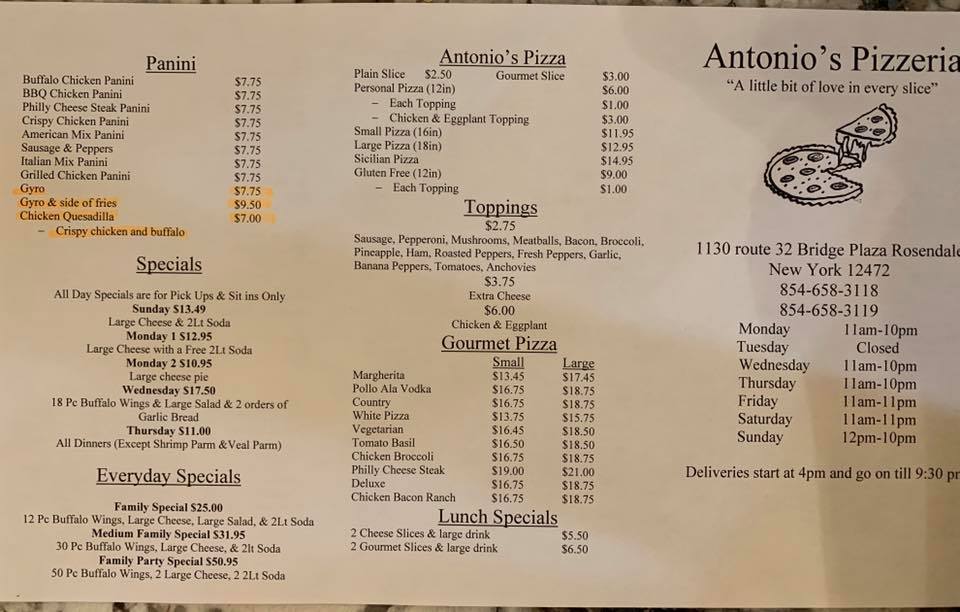 Antonio's Pizzeria 1030 Bridge Plz # 2, Rosendale