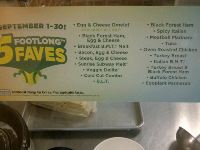 Subway Menu