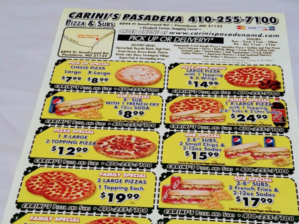 Carini Pizza Menu