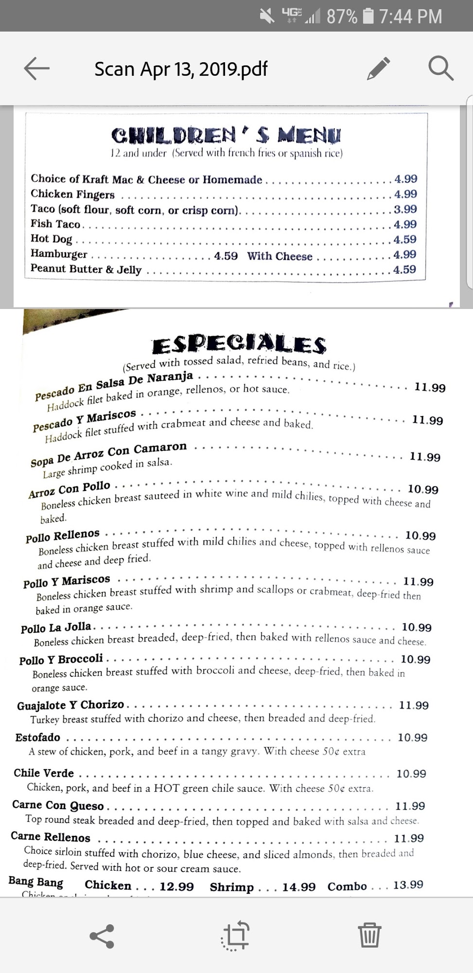 Casa Too Mucha Menu