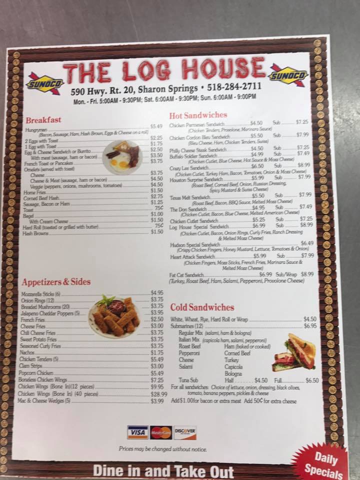 The Log House Menu