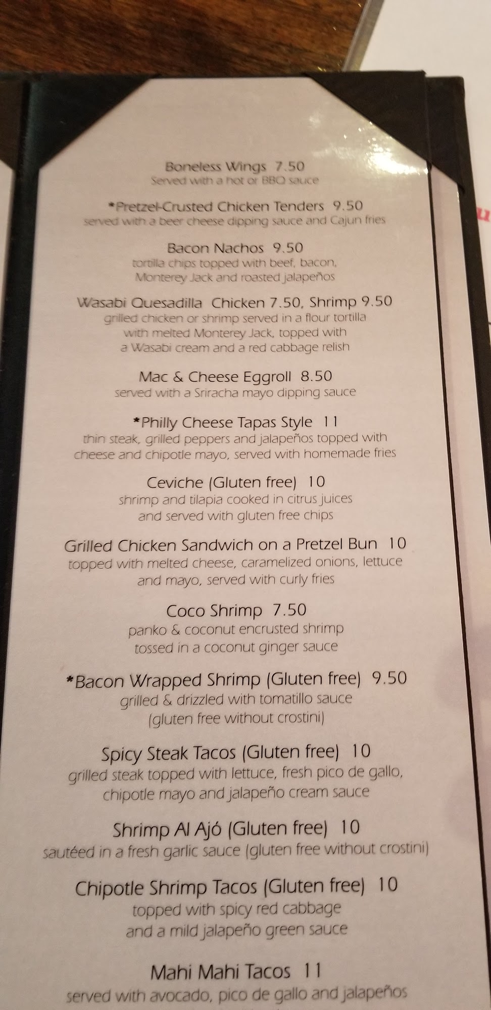 Ole Tapas Bar Menu