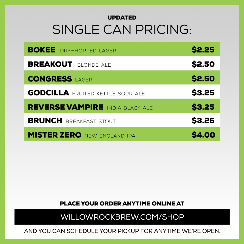 Willow Rock Brewing Company Menu