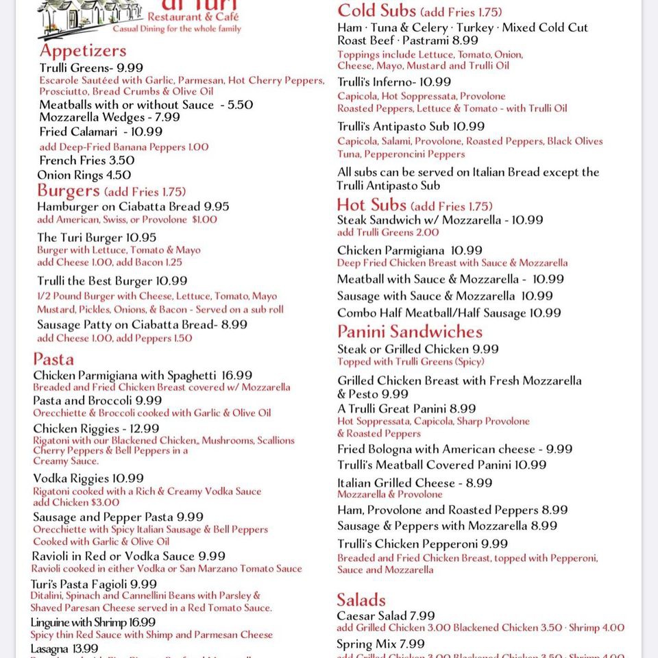 Trulli di Turi - Pizza & Pasta Menu