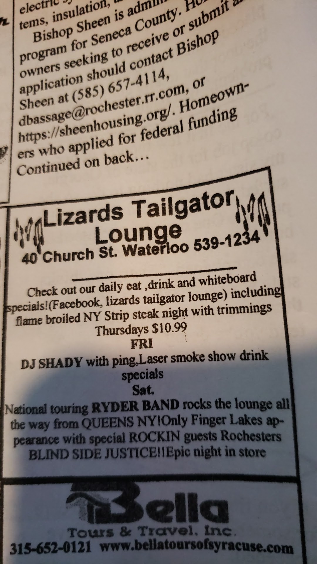 Lizard’s Tailgator Lounge Menu