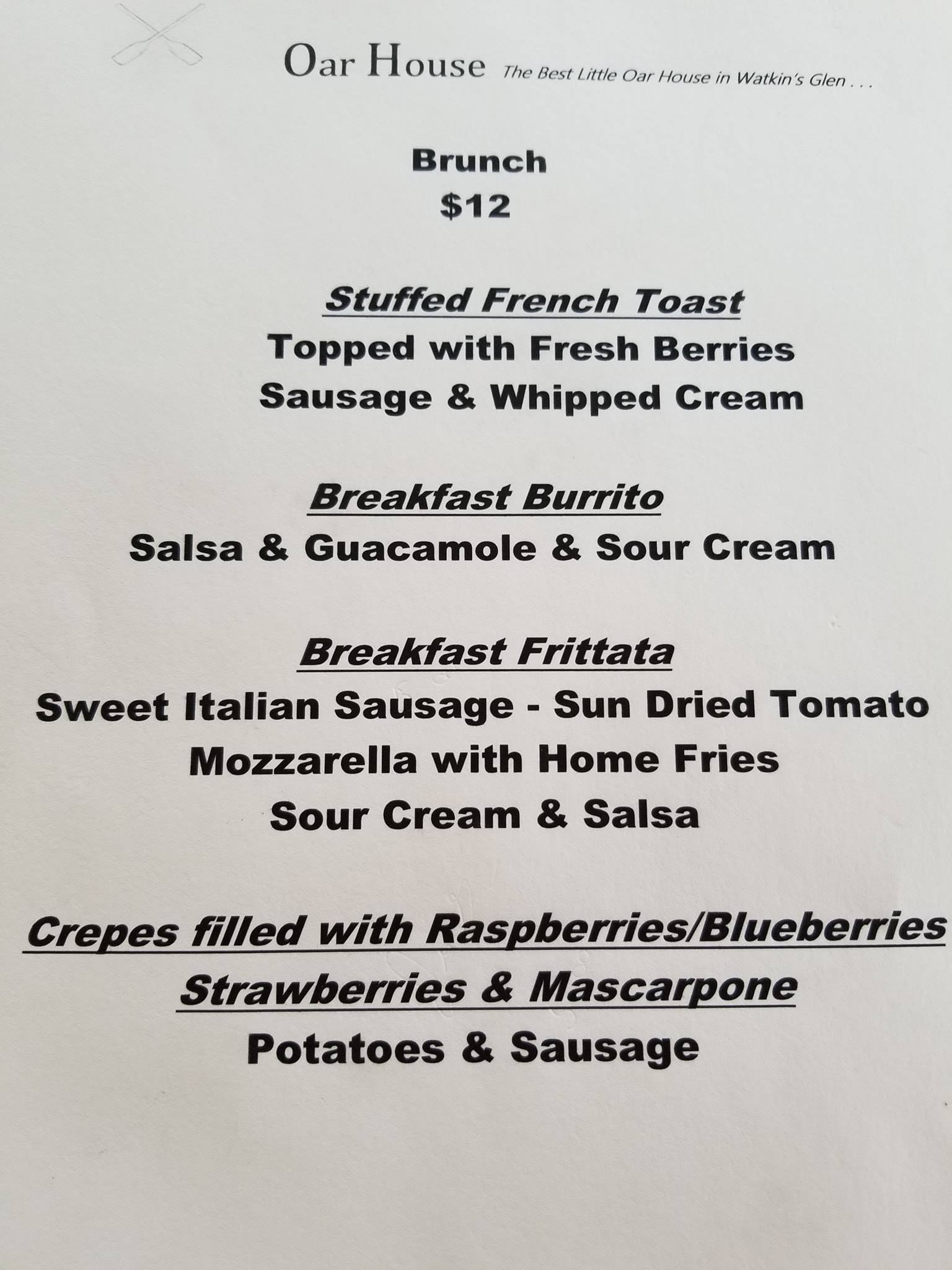 Frog Hollow Marina Menu