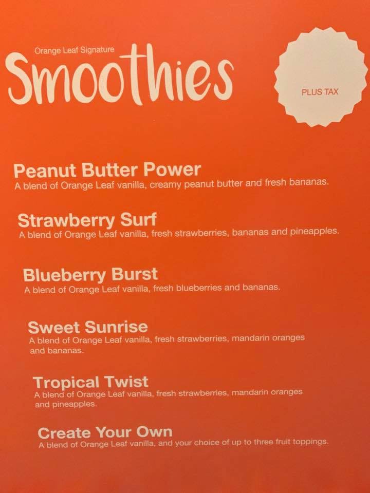 Orange Leaf Frozen Yogurt Menu