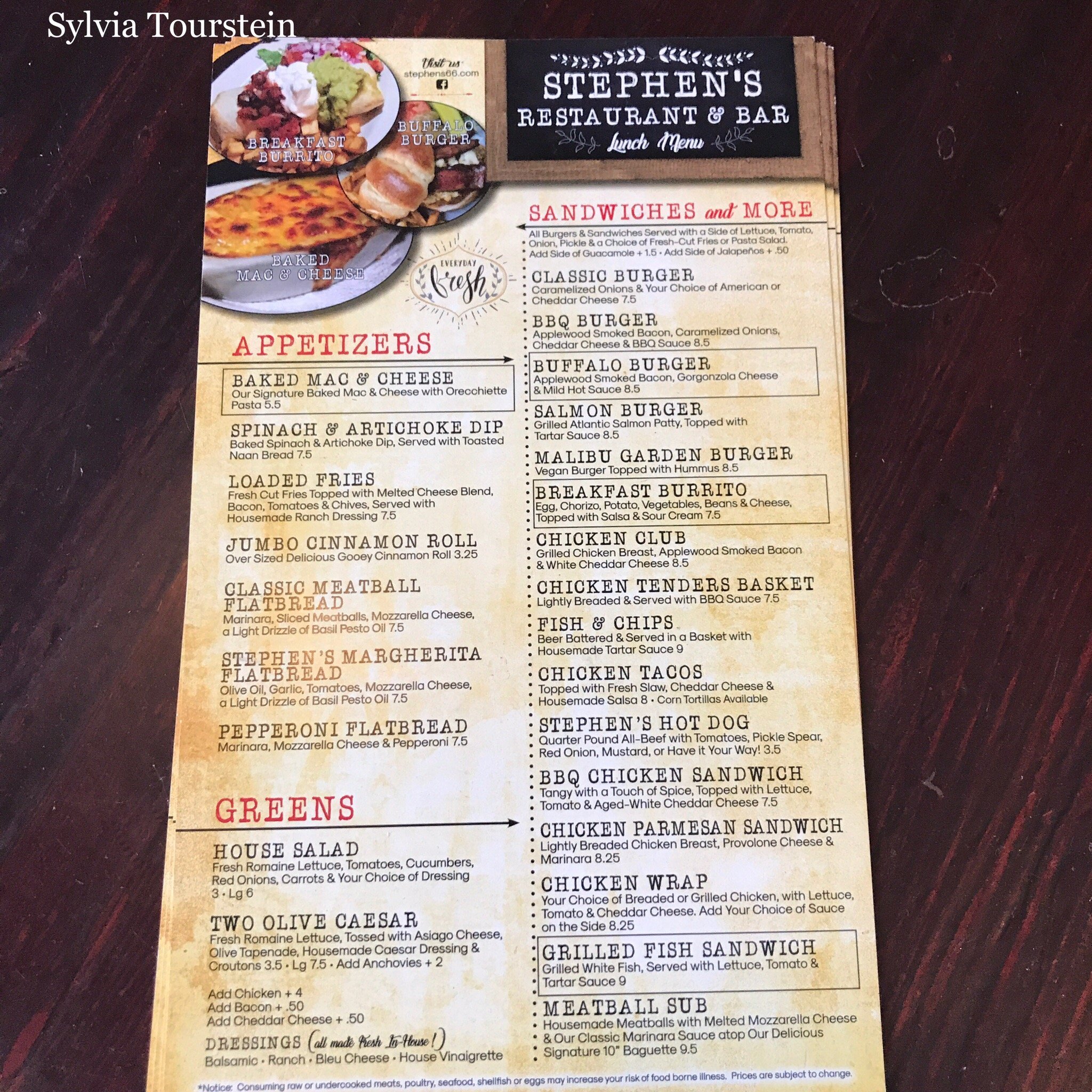 Stephen's On Court Menu