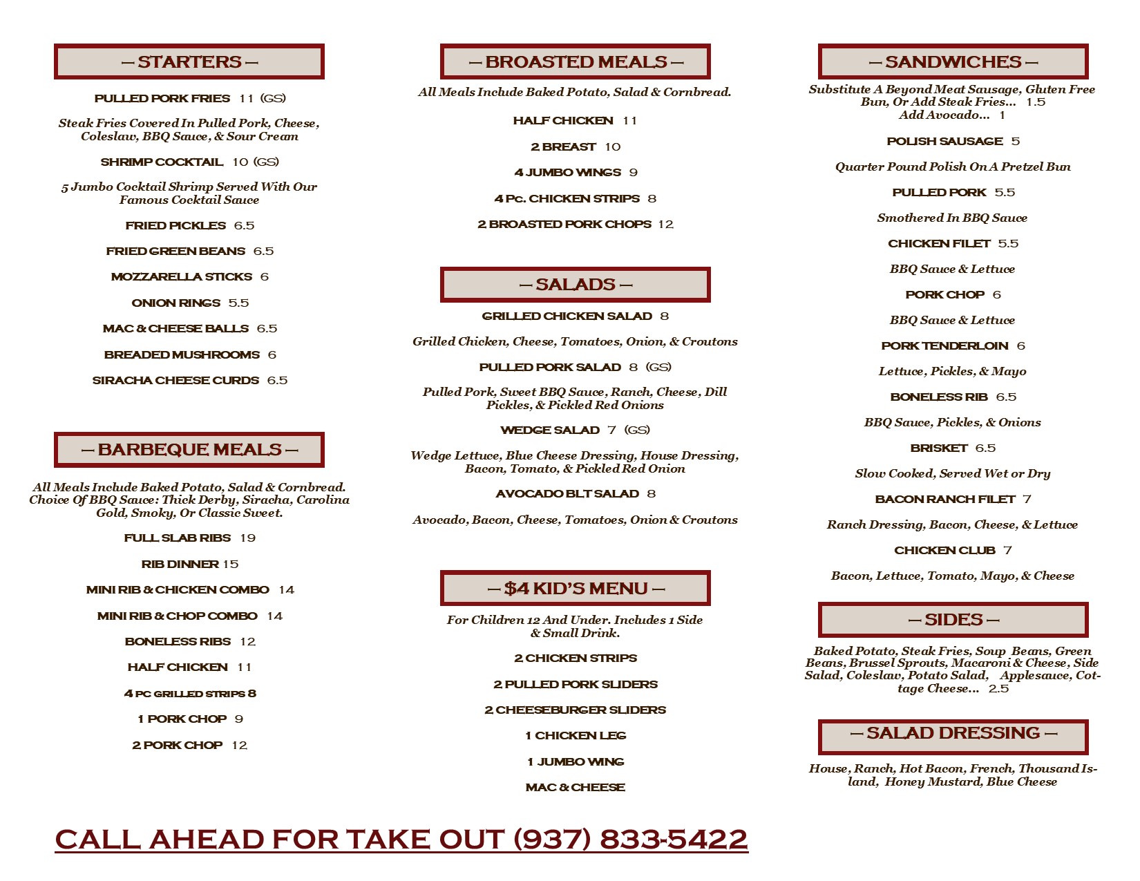 Old Hickory Bar-B-Q Restaurant Menu