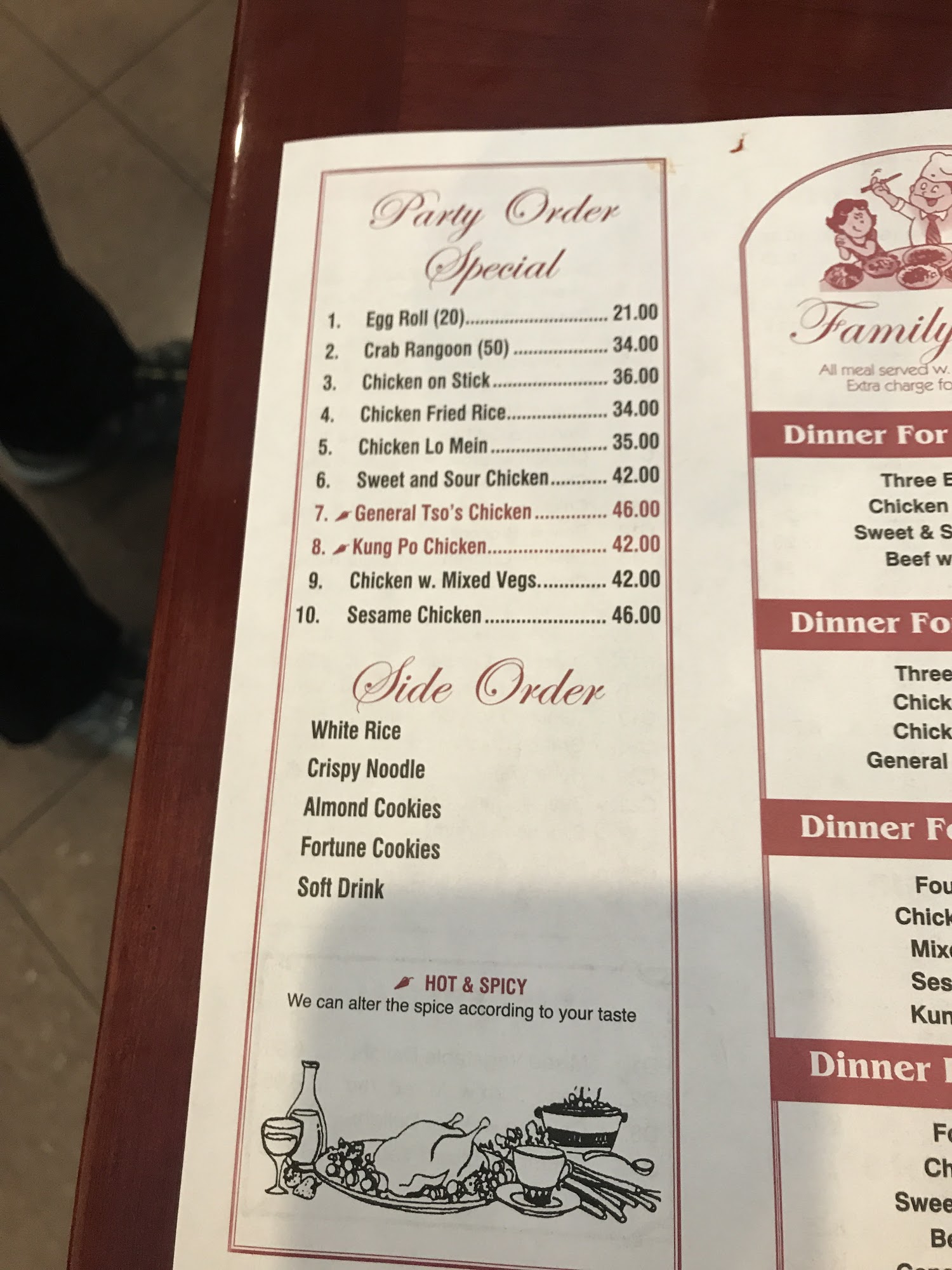 China One Menu