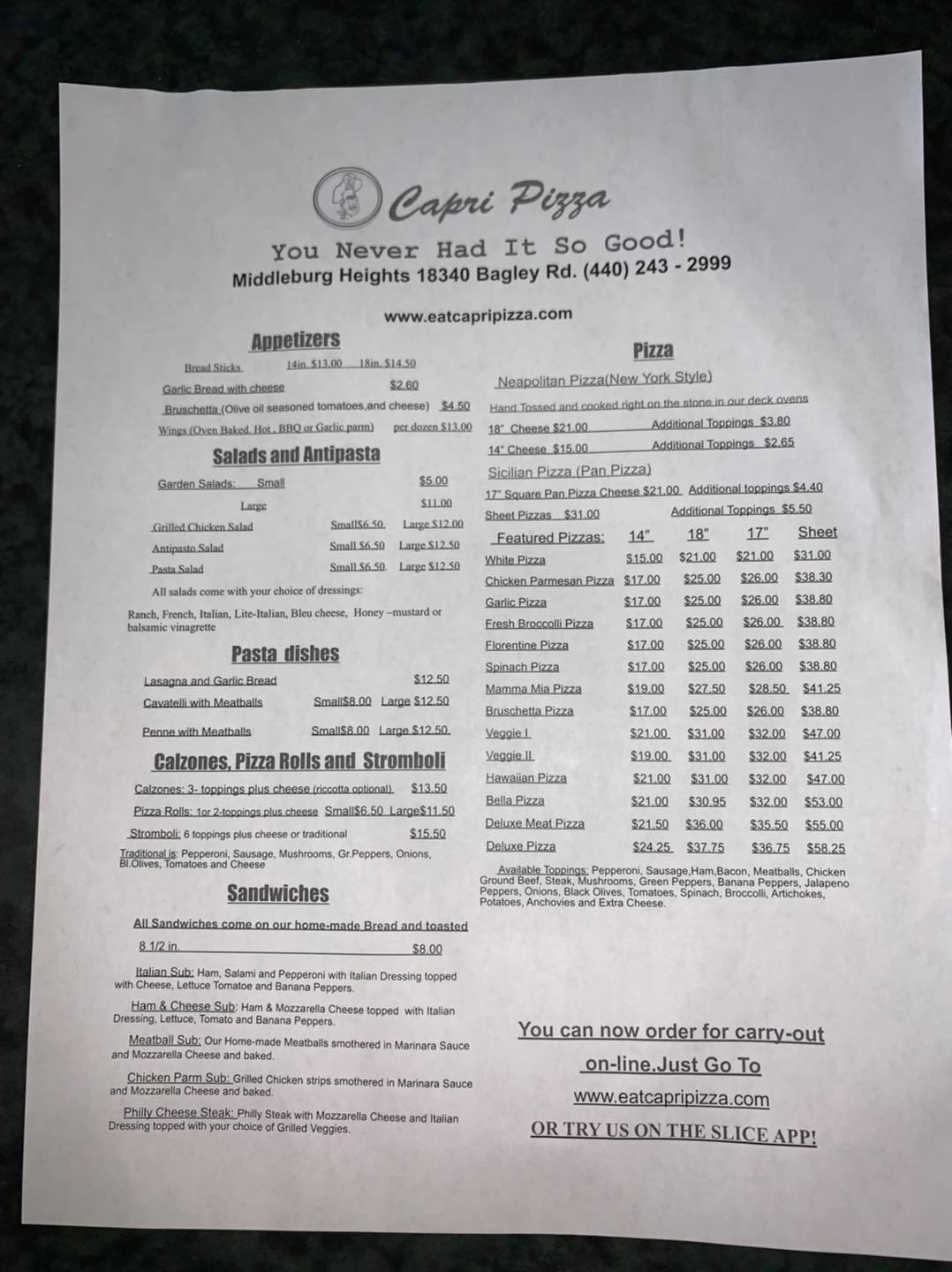 Capri Pizza 18340 Bagley Rd, Cleveland