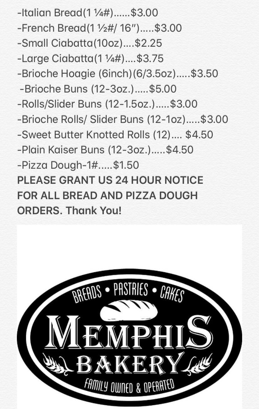 Memphis Bakery of Old Brooklyn Menu