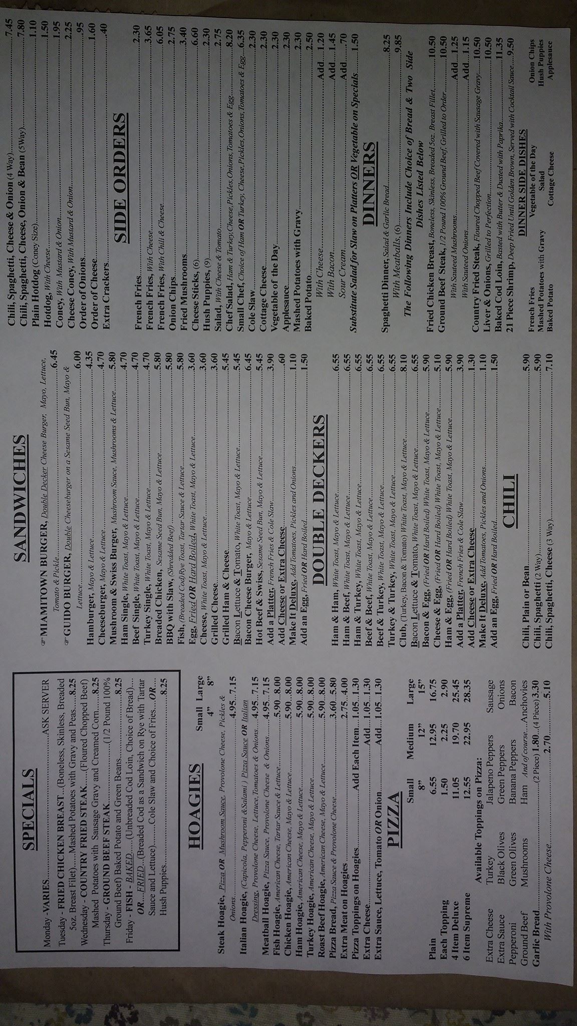 Guido's Restaurant Menu