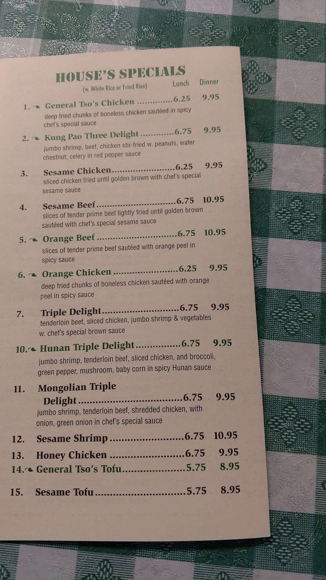 Shang Shan Menu