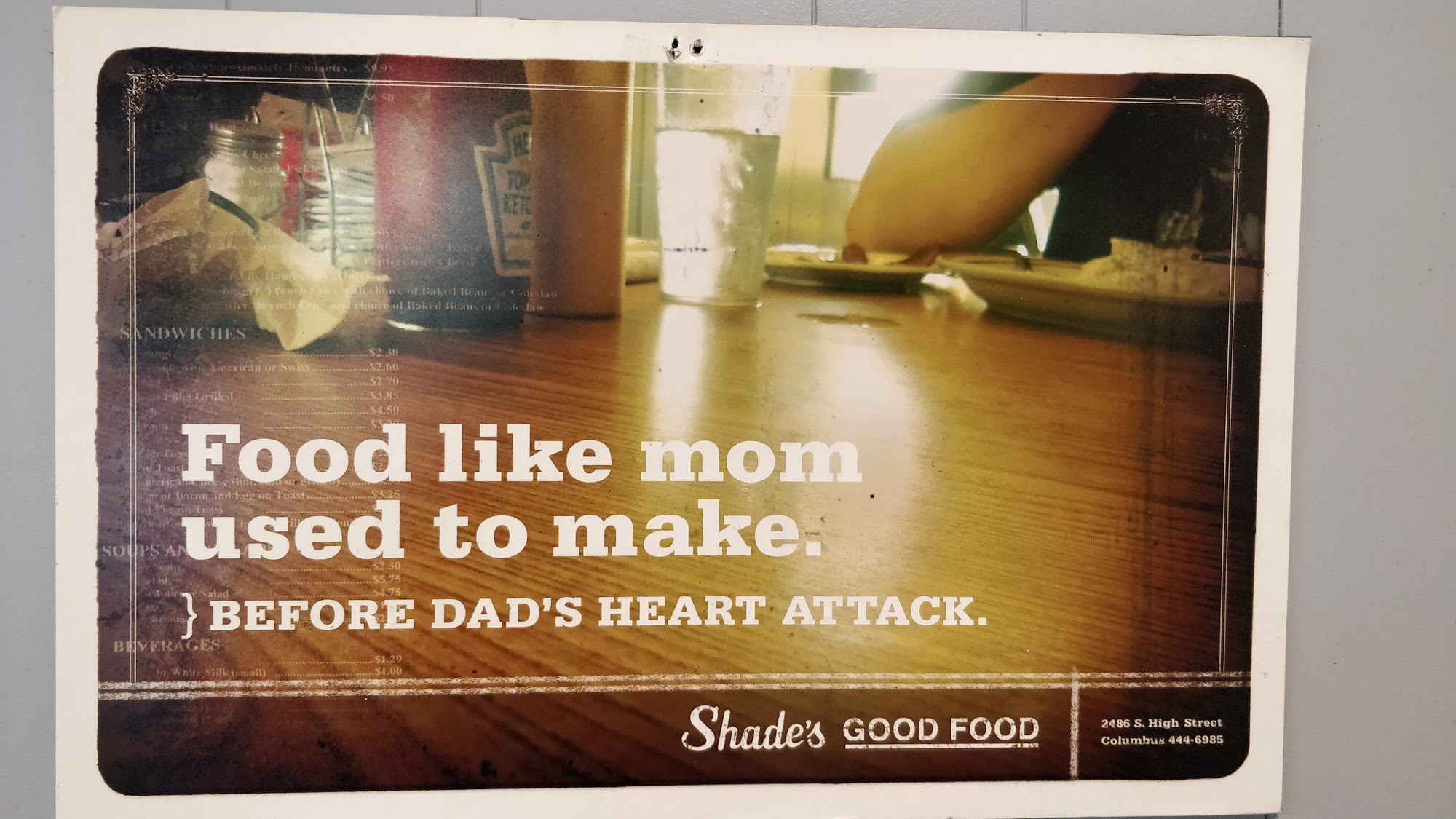 Shade's Restaurant Menu