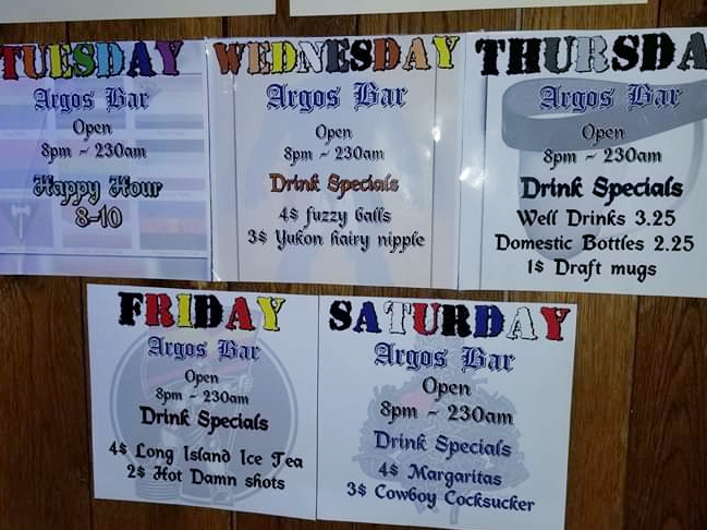 Argos Bar Menu