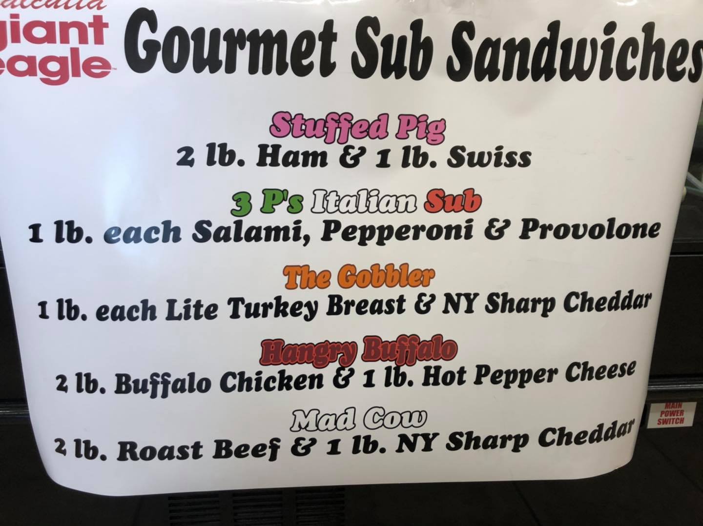 Giant Eagle Bakery Menu