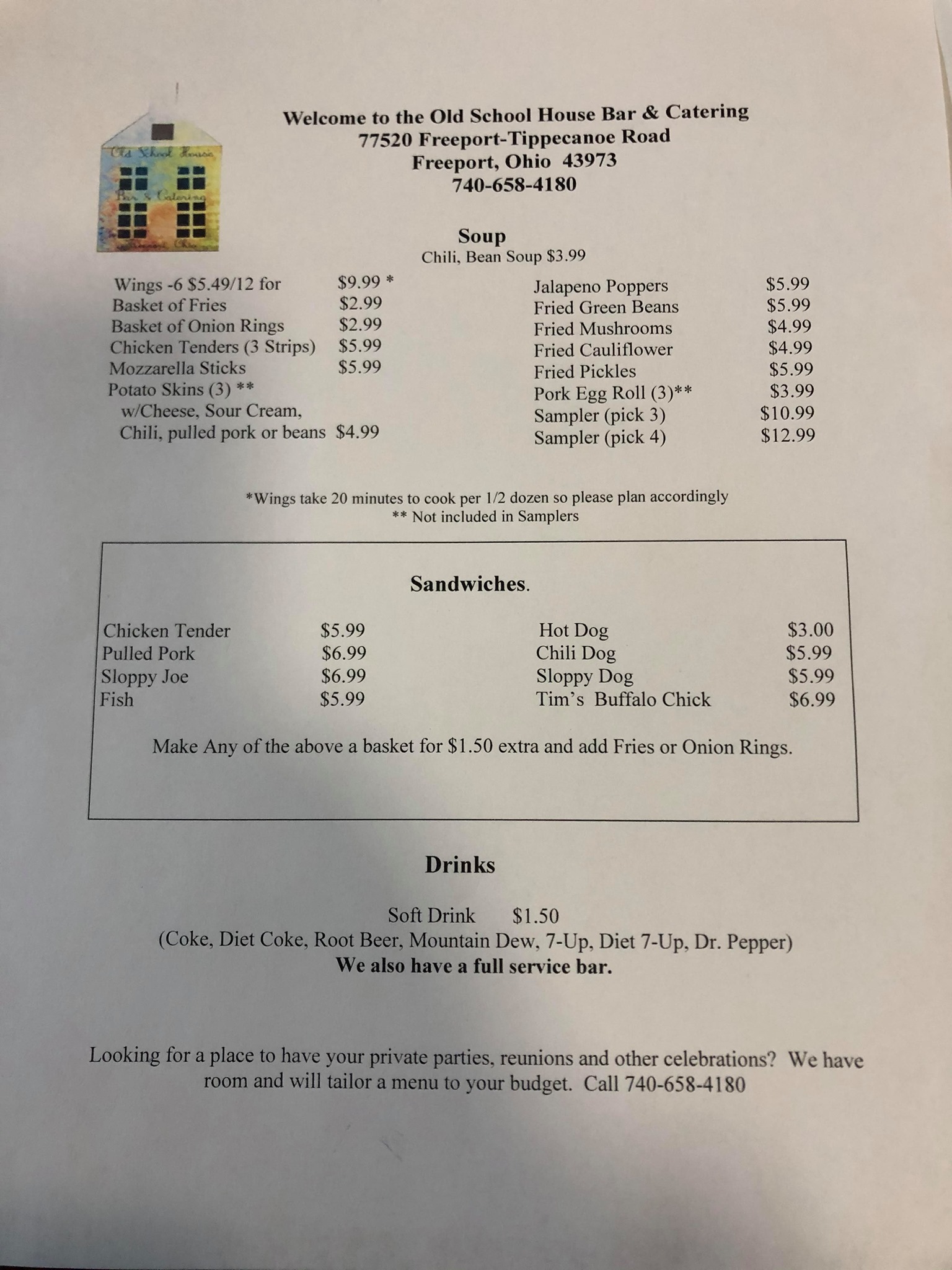 The Old School House Menu