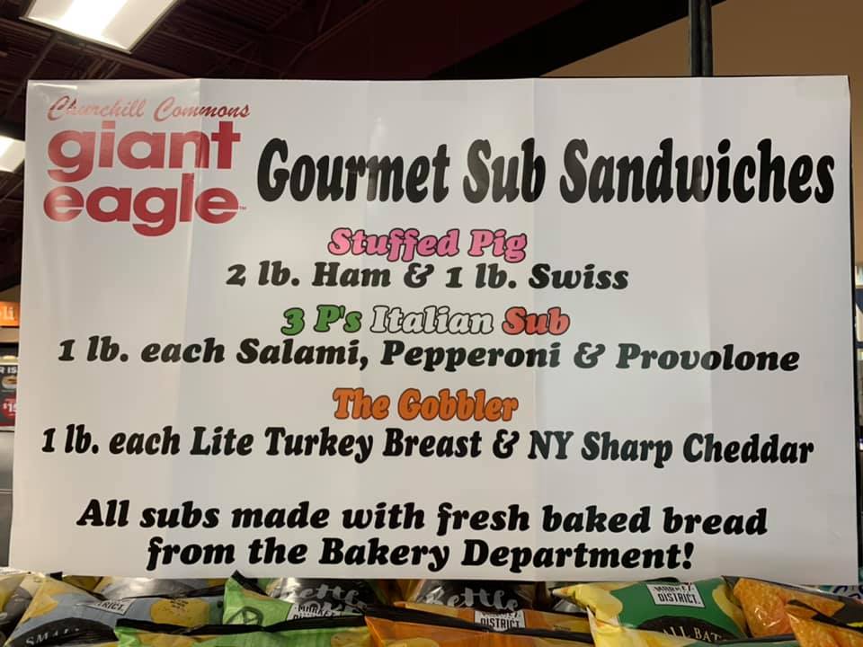 Giant Eagle Bakery Menu