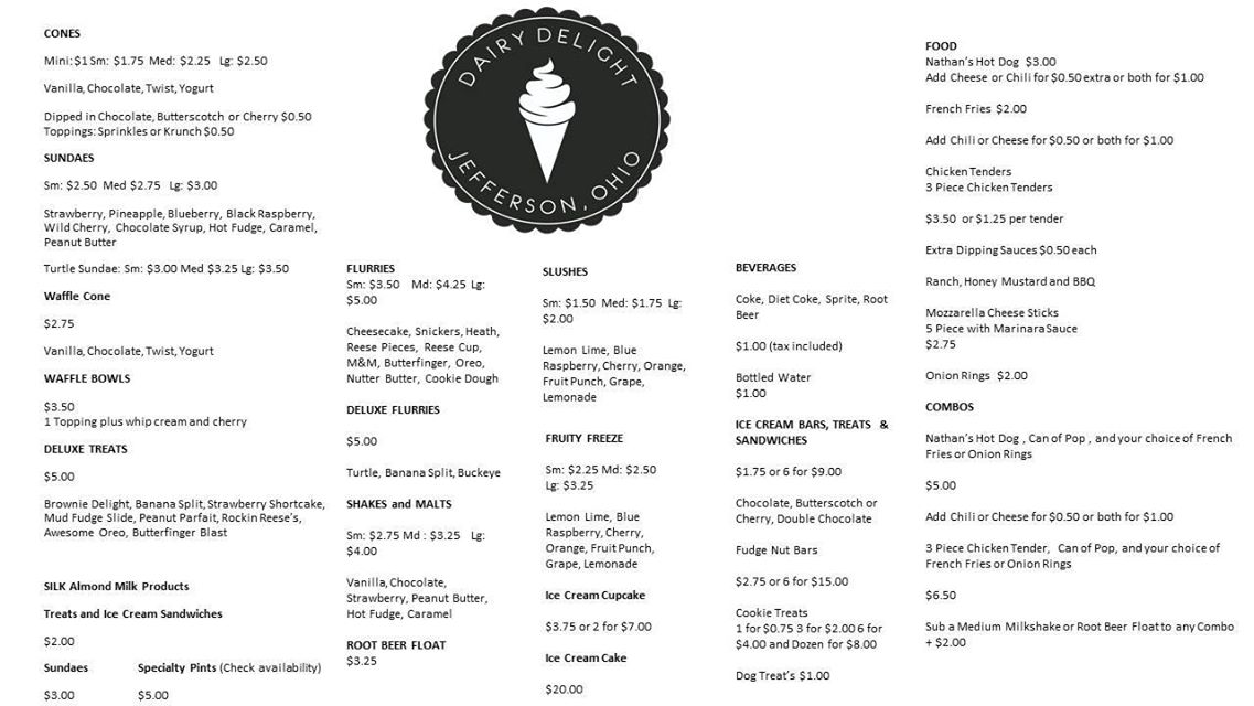 Dairy Delight Menu