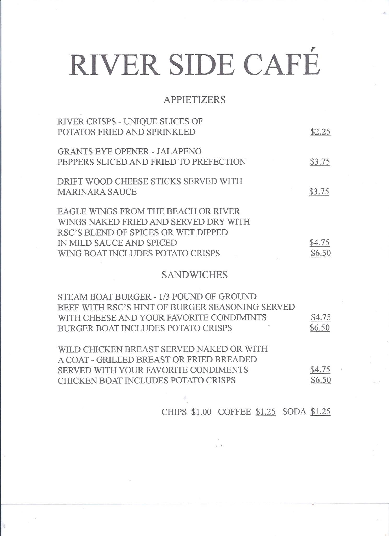 River Side Cafe Menu