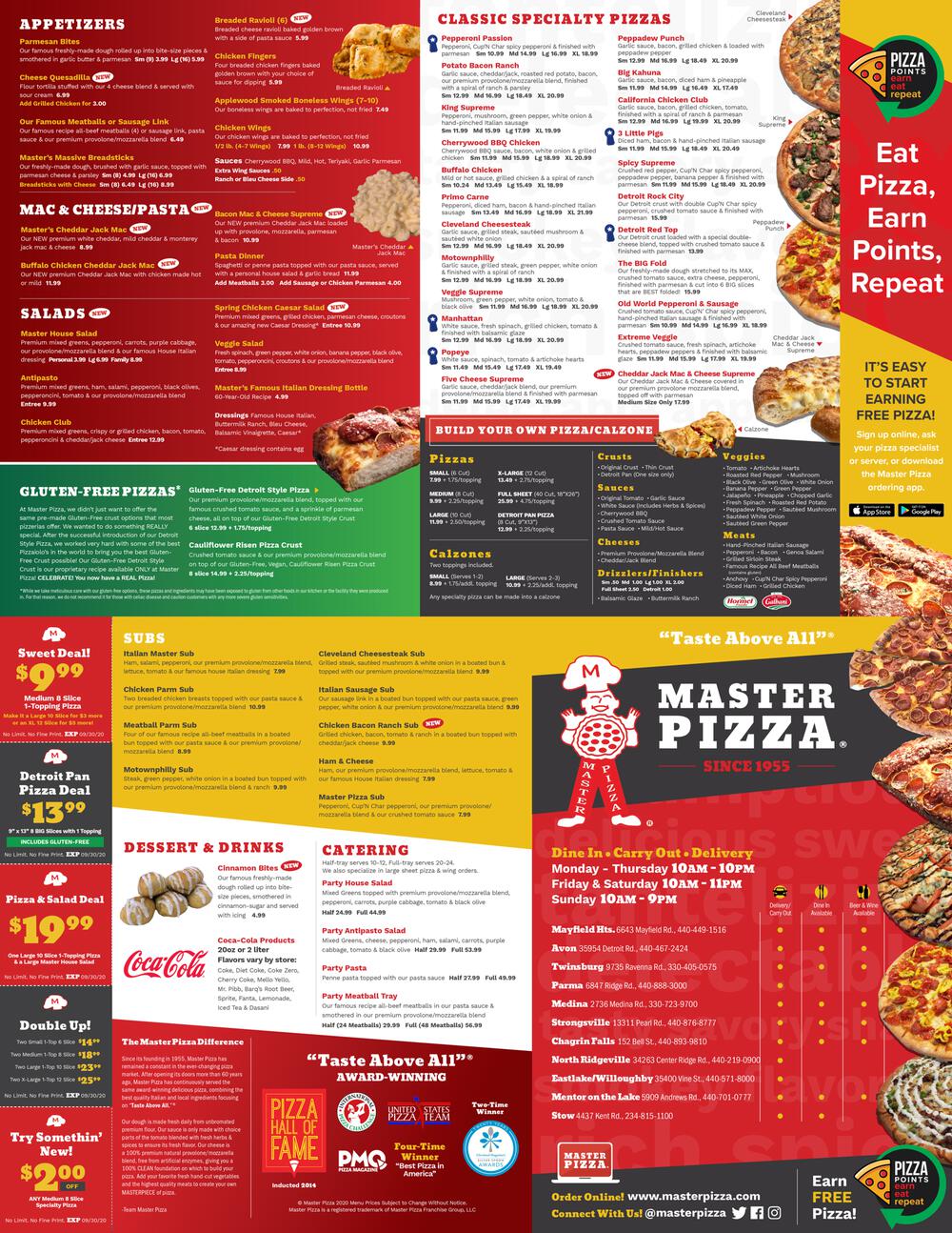Master Pizza Menu