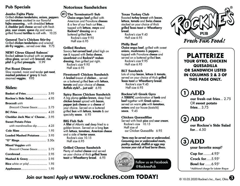 Rockne's Pub Menu