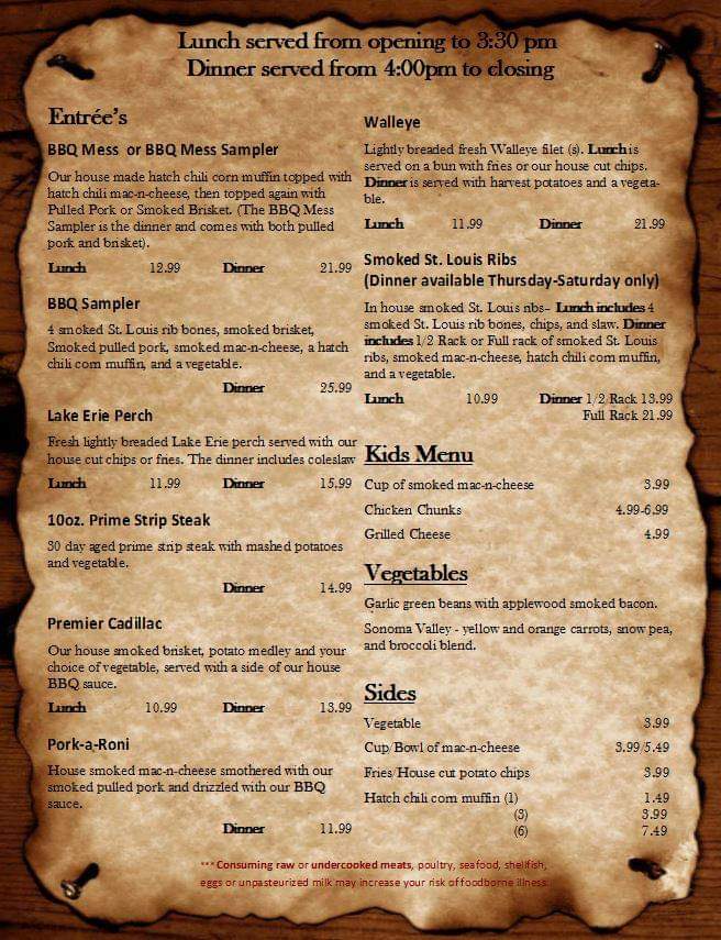 Switchback at Valleywood Menu