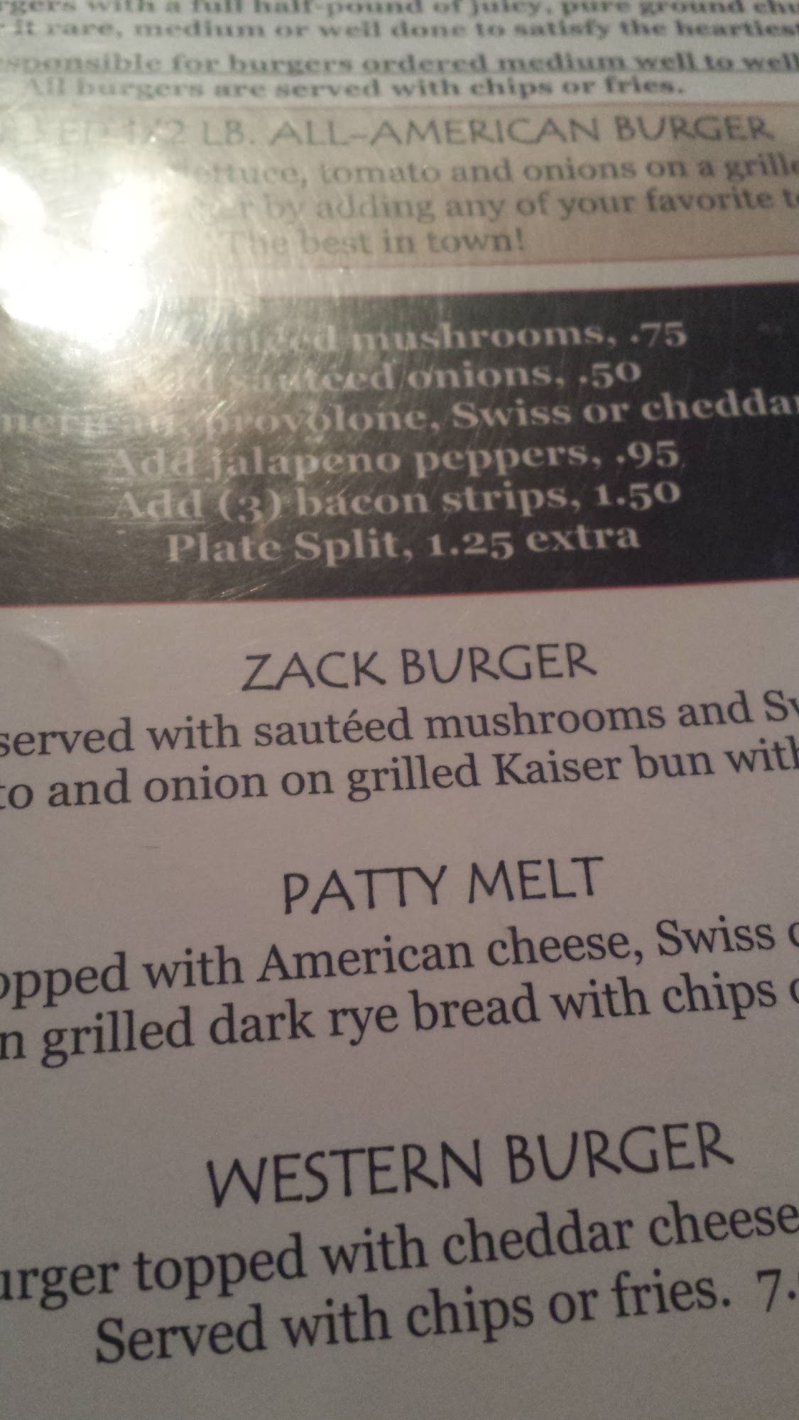 Zacharya’s Restaurant and Bar Menu