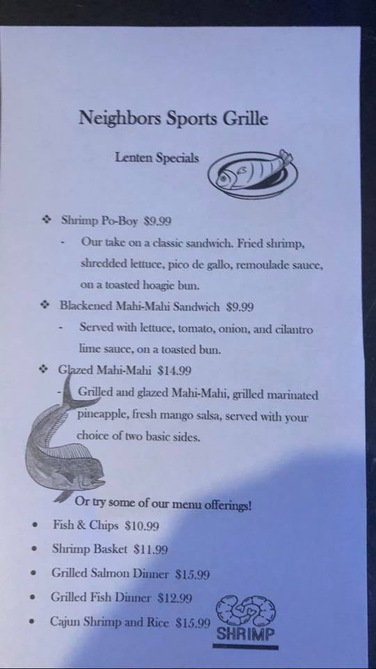 Our Place Saloon Menu