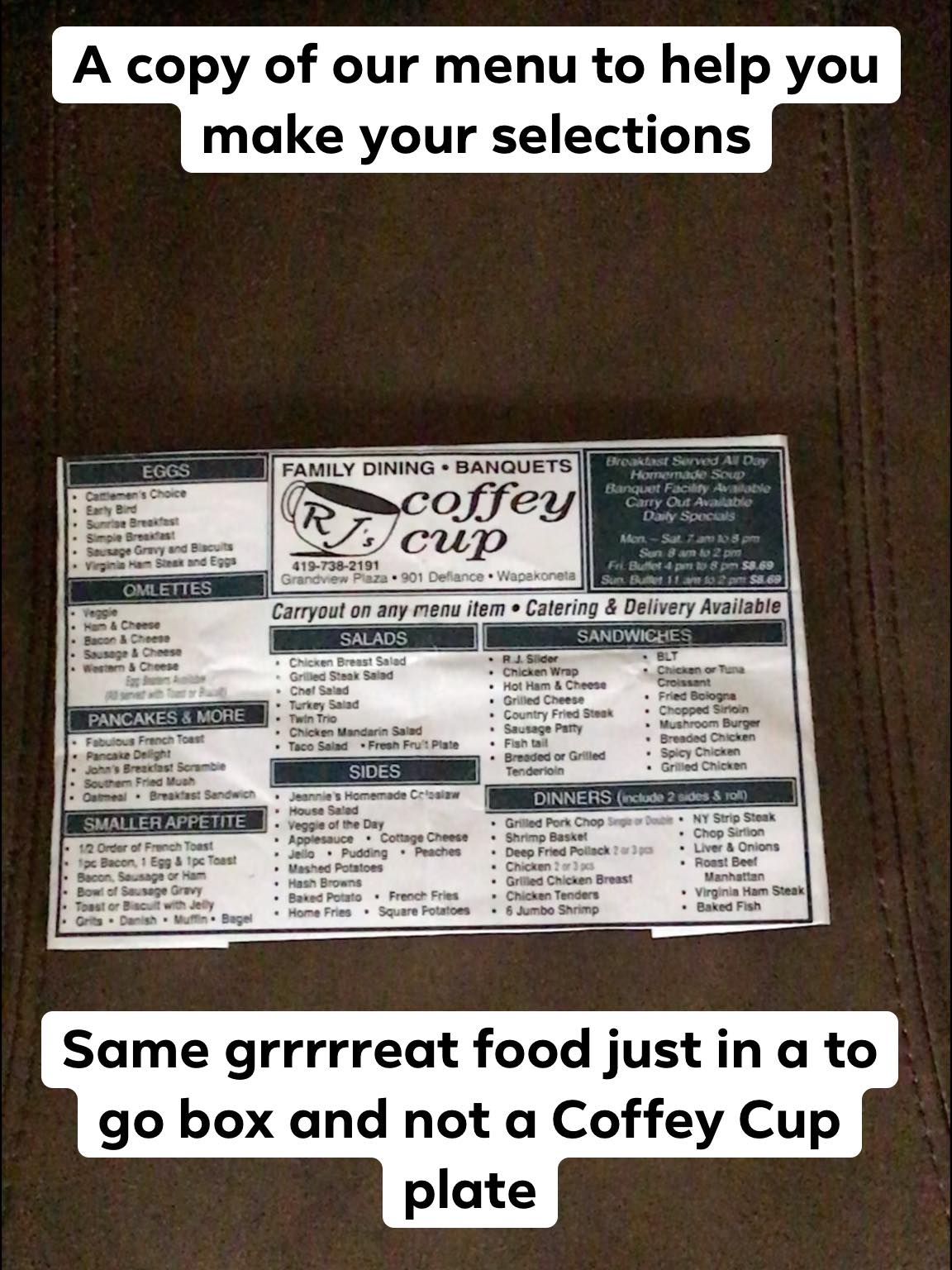 RJ's Coffey Cup Menu